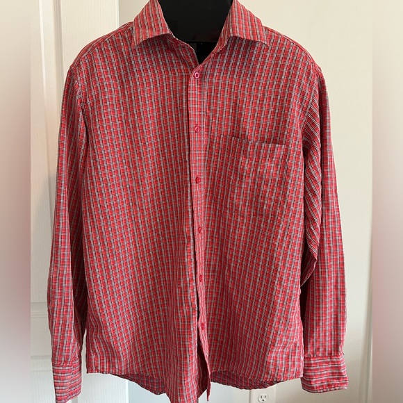 Bugatchi Uomo Red Plaid Button Down Shirt - Picture 1 of 6